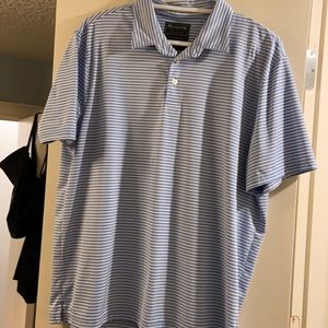 Barely worn blue and white striped short sleeve shirt